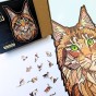 Wooden puzzle Forest Cat - infographic with product features: 500 pieces, 3 mm thick, irregular shapes, puzzle cat, wooden puzzle cat, jigsaw cat
