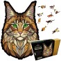 Wooden puzzle Forest Cat - infographic with product features: 500 pieces, 3 mm thick, irregular shapes, puzzle cat, wooden puzzle cat, jigsaw cat