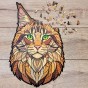 Wooden puzzle Forest Cat - infographic with product features: 500 pieces, 3 mm thick, irregular shapes, puzzle cat, wooden puzzle cat, jigsaw cat