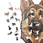 Complete set of wooden puzzles German Shepherd - assembled picture, box, and special pieces.