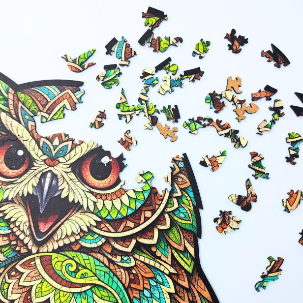 owl puzzle, attractive gift packaging for wooden puzzles, wooden owl puzzle, green owl