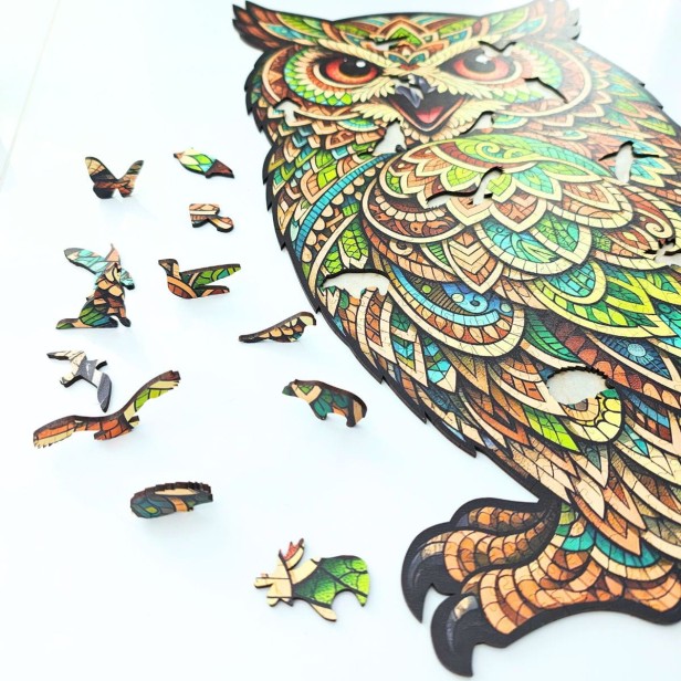 owl puzzle, attractive gift packaging for wooden puzzles, wooden owl puzzle, green owl