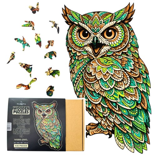 owl puzzle, attractive gift packaging for wooden puzzles, wooden owl puzzle, green owl