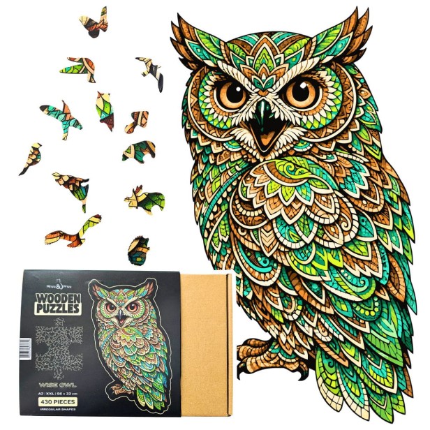 owl puzzle, attractive gift packaging for wooden puzzles, wooden owl puzzle, green owl