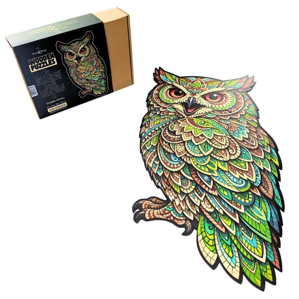 owl puzzle, attractive gift packaging for wooden puzzles, wooden owl puzzle, green owl
