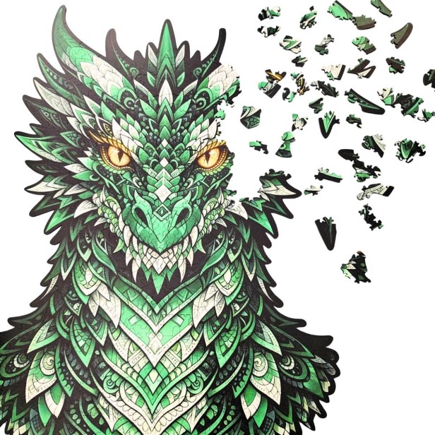 dragon puzzle, wooden dragon puzzle, gift box for puzzle, elegant puzzle packaging,