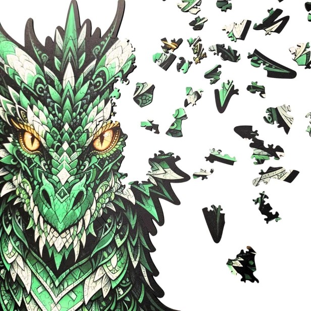 dragon puzzle, wooden dragon puzzle, gift box for puzzle, elegant puzzle packaging,