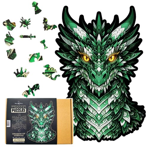 dragon puzzle, wooden dragon puzzle, gift box for puzzle, elegant puzzle packaging,