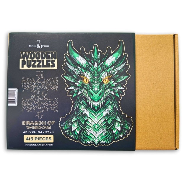 dragon puzzle, wooden dragon puzzle, gift box for puzzle, elegant puzzle packaging,