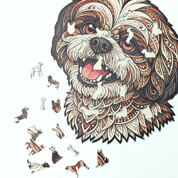 cute dog, shih tzu dog, Maltese dog, dog puzzle, wooden dog puzzle