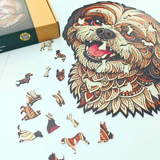 cute dog, shih tzu dog, Maltese dog, dog puzzle, wooden dog puzzle
