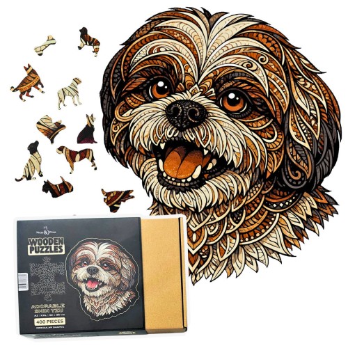 cute dog, shih tzu dog, Maltese dog, dog puzzle, wooden dog puzzle