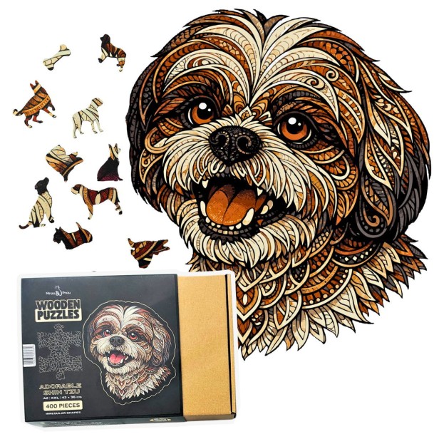 cute dog, shih tzu dog, Maltese dog, dog puzzle, wooden dog puzzle