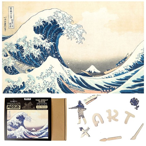 The Great Wave jigsaw puzzle, wooden wave jigsaw puzzle, The Great Wave off Kanagawa wooden jigsaw puzzle, Hokusai Katsushika jigsaw puzzle