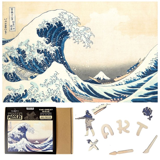 The Great Wave jigsaw puzzle, wooden wave jigsaw puzzle, The Great Wave off Kanagawa wooden jigsaw puzzle, Hokusai Katsushika jigsaw puzzle