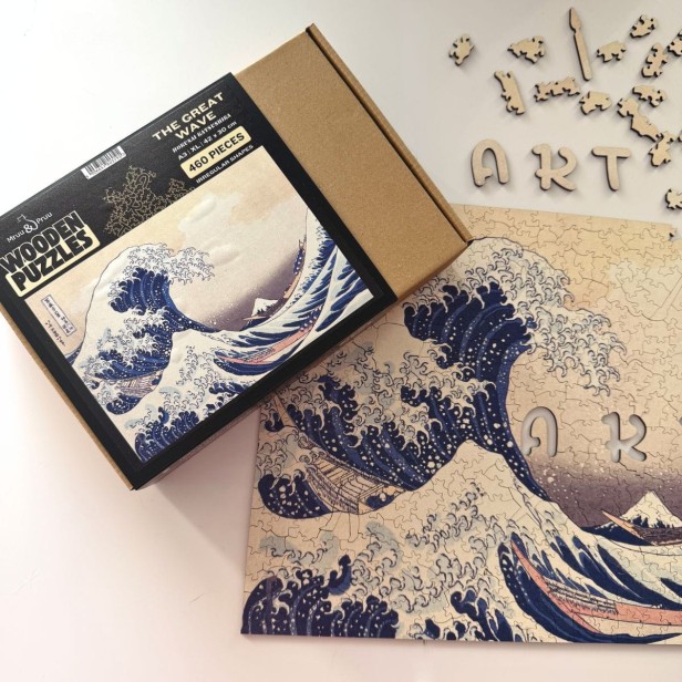The Great Wave jigsaw puzzle, wooden wave jigsaw puzzle, The Great Wave off Kanagawa wooden jigsaw puzzle, Hokusai Katsushika jigsaw puzzle