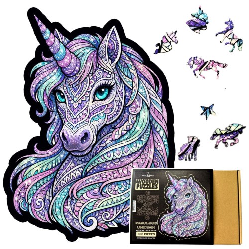 wooden jigsaw puzzle featuring a colourful unicorn, unicorn jigsaw puzzle