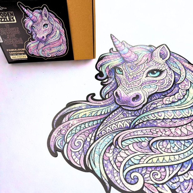 wooden jigsaw puzzle featuring a colourful unicorn, unicorn jigsaw puzzle