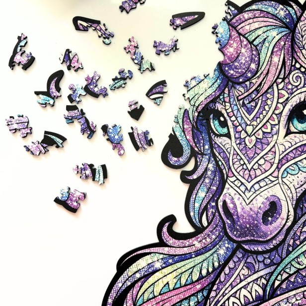 wooden jigsaw puzzle featuring a colourful unicorn, unicorn jigsaw puzzle