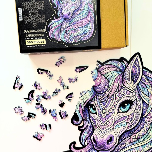 wooden jigsaw puzzle featuring a colourful unicorn, unicorn jigsaw puzzle