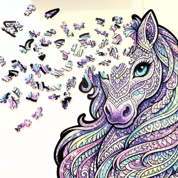 wooden jigsaw puzzle featuring a colourful unicorn, unicorn jigsaw puzzle