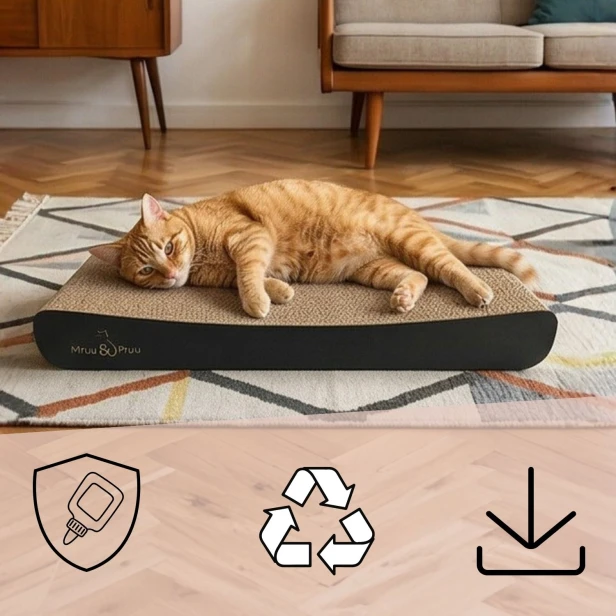 drapak dla kota tekturowy prosty, tani drapak dla kota sigma, niski drapak dla kota sigma, czarny drapak dla kota sigma, mruupruu, mrupru