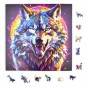 predatory wolf puzzle, predatory wolf, wolf, colorful wolf, wolf on colorful background, 25x25cm , square puzzle, irregular shapes, wooden puzzle, 150 pieces, mruu&amp;pruu puzzle, mruupruu, mruupruu puzzle