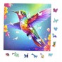 hummingbird puzzle, hummingbird, hummingbird on colorful background, 25x25cm , square puzzle, irregular shapes, wooden puzzle, 150 pieces, mruupruu puzzle, mruupruu, mruupruu puzzle