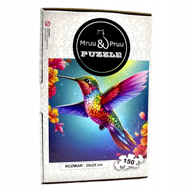 hummingbird puzzle, hummingbird, hummingbird on colorful background, 25x25cm , square puzzle, irregular shapes, wooden puzzle, 150 pieces, mruupruu puzzle, mruupruu, mruupruu puzzle