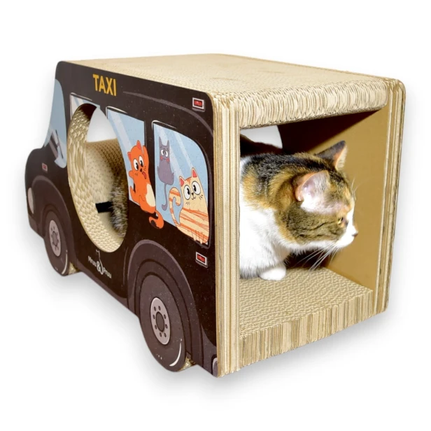 AUTO Black Taxi cardboard scratching post 60x36x29 cm , cardboard scratching post , MruuPruu , cat scratching post