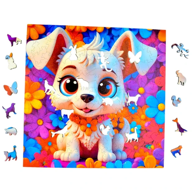 dog puzzle 150 elements, wooden puzzle, mruupruu puzzle, dog, colorful dog puzzle