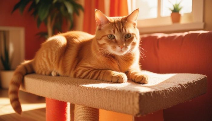 cat on scratching post